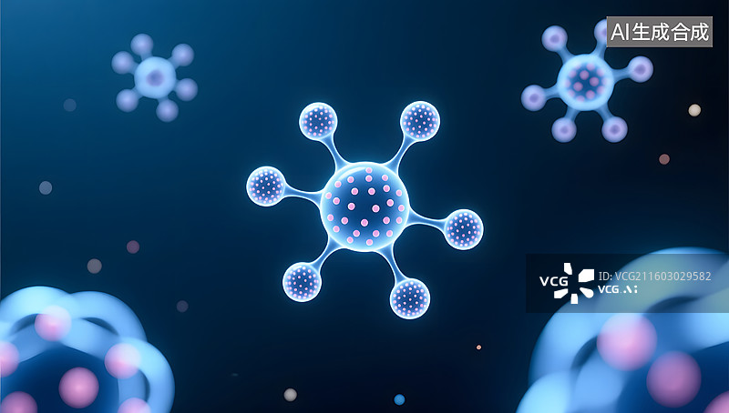 【AI数字艺术】水分子气泡3D特写概念插图图片素材