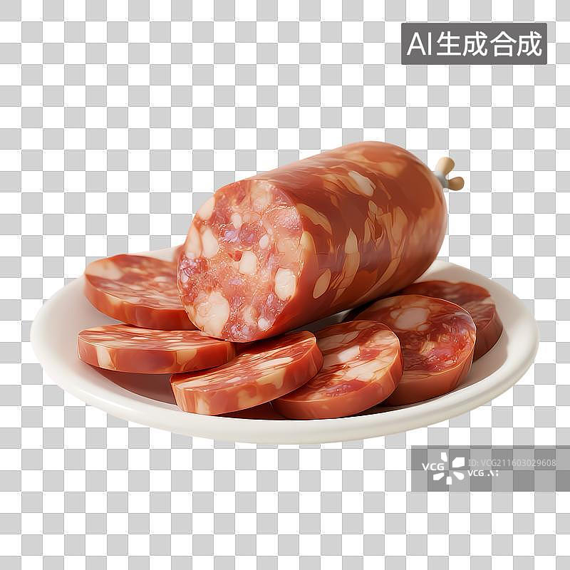 【AI数字艺术】一盘香肠腊肠3D质感卡通清新拟物立体插画元素图片素材