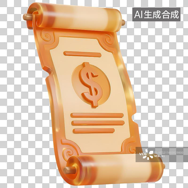 【AI数字艺术】交易账单卷轴3D质感卡通清新拟物立体插画元素图片素材