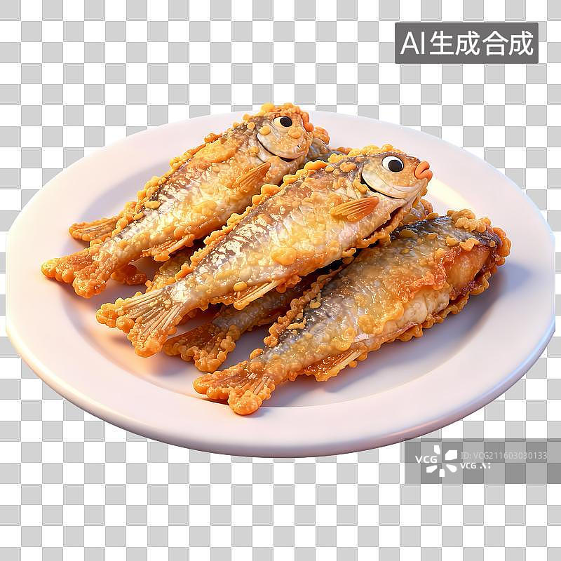 【AI数字艺术】炸鱼3D质感卡通清新拟物立体插画元素图片素材