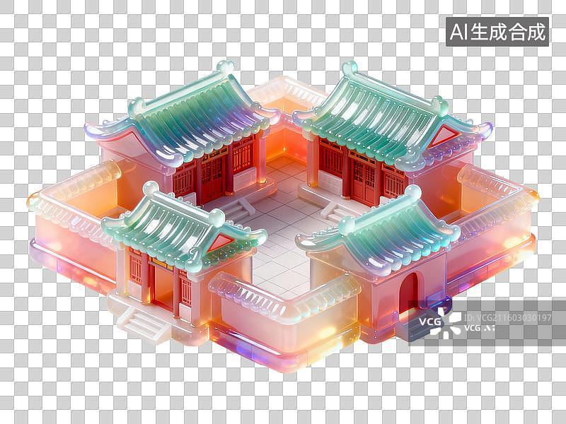 【AI数字艺术】色彩绚丽的中式庭院建筑图片素材