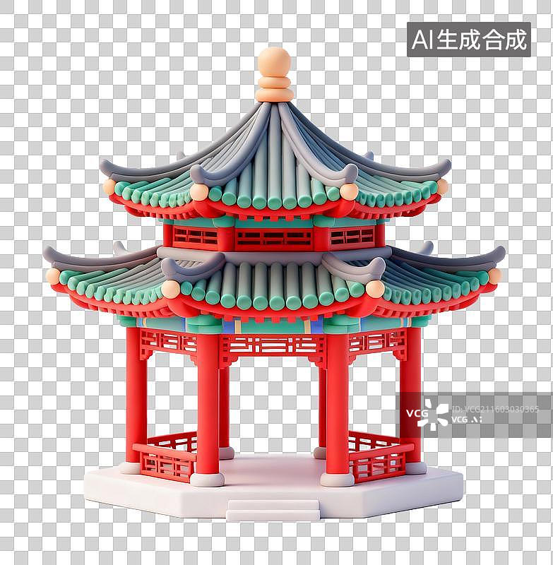 【AI数字艺术】传统中式双层亭台图片素材