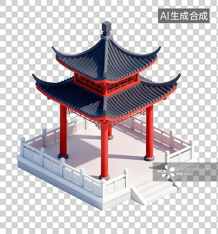 【AI数字艺术】传统中式双层凉亭图片素材
