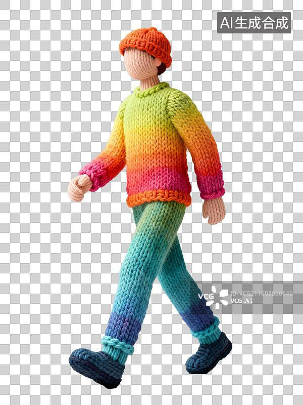 【AI数字艺术】色彩斑斓的针织人偶行走图片素材