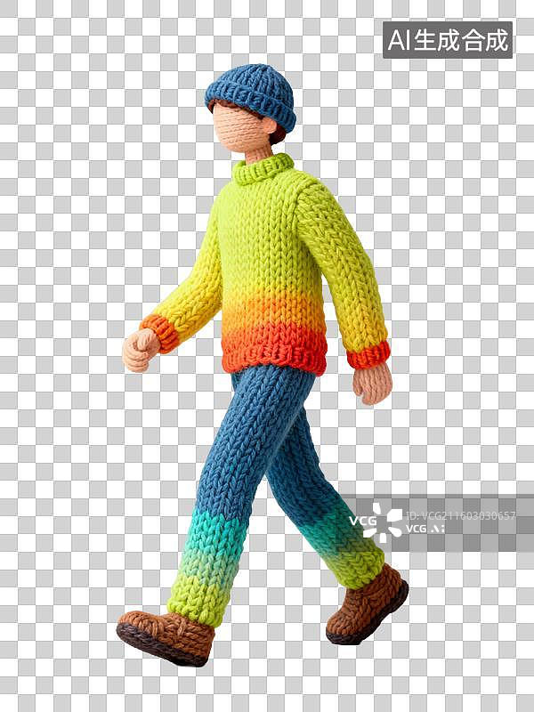 【AI数字艺术】色彩斑斓的针织人偶行走图片素材