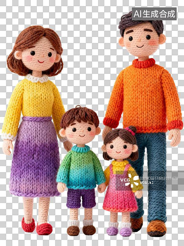 【AI数字艺术】针织彩色渐变家庭人偶图片素材