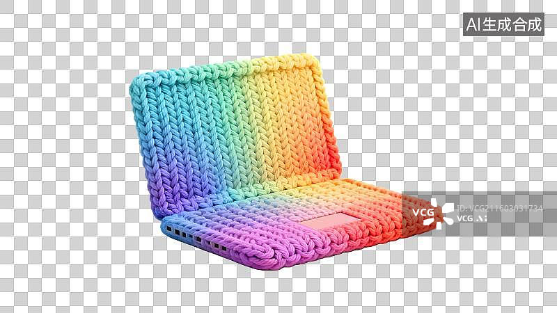 【AI数字艺术】彩虹色针织笔记本电脑 多彩毛线包裹笔记本图片素材