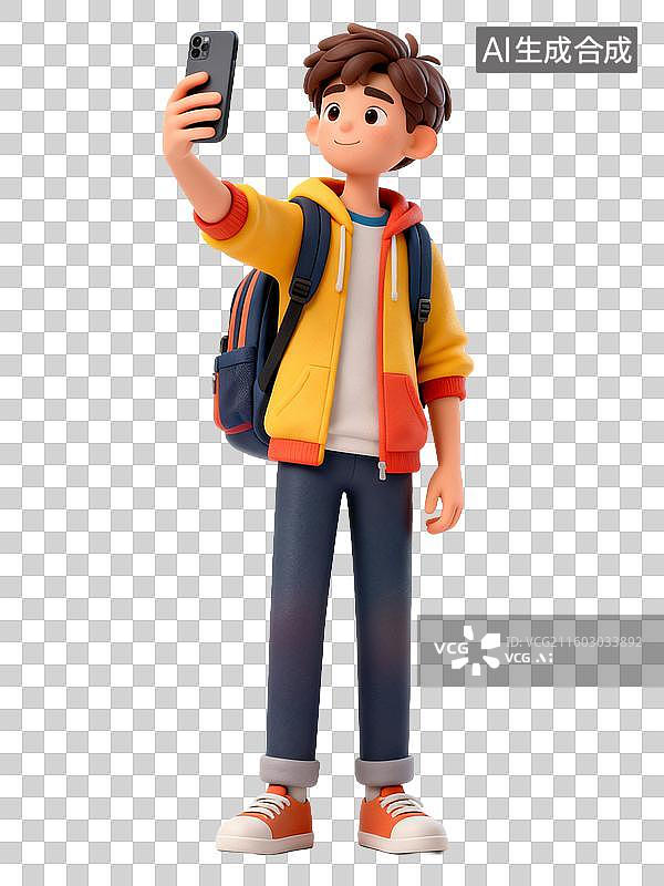 【AI数字艺术】背着背包自拍的年轻男孩图片素材