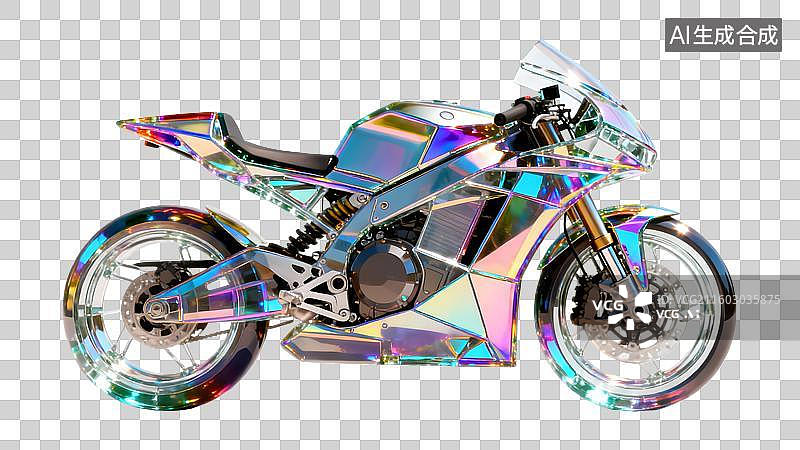 【AI数字艺术】镭射金属炫彩摩托车 炫彩摩托车图片素材