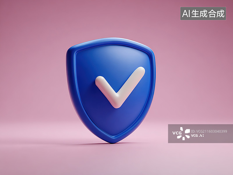 【AI数字艺术】蓝色盾牌上的白色对勾图片素材