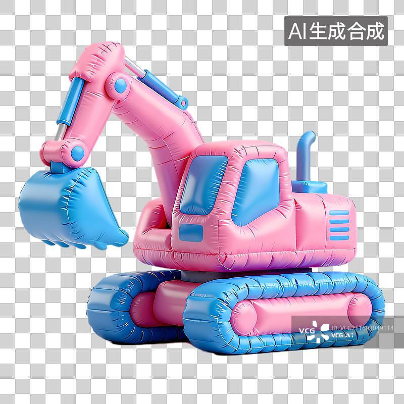 【AI数字艺术】粉色蓝色充气挖掘机玩具图片素材