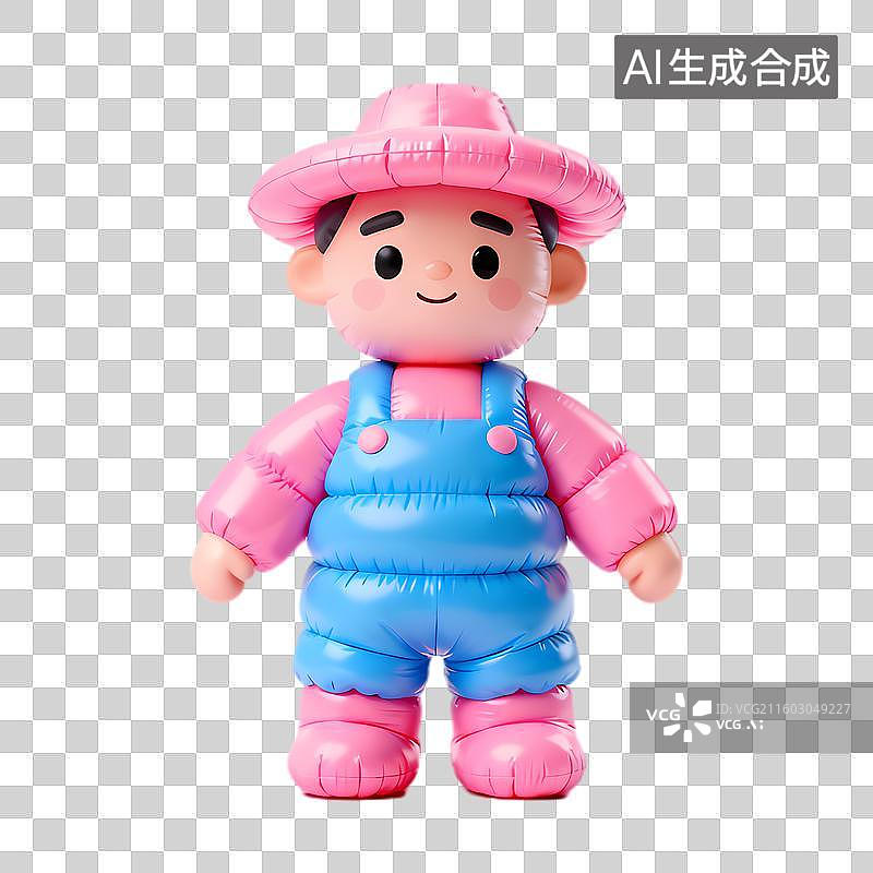 【AI数字艺术】戴着粉帽子穿蓝背带裤的可爱人偶图片素材