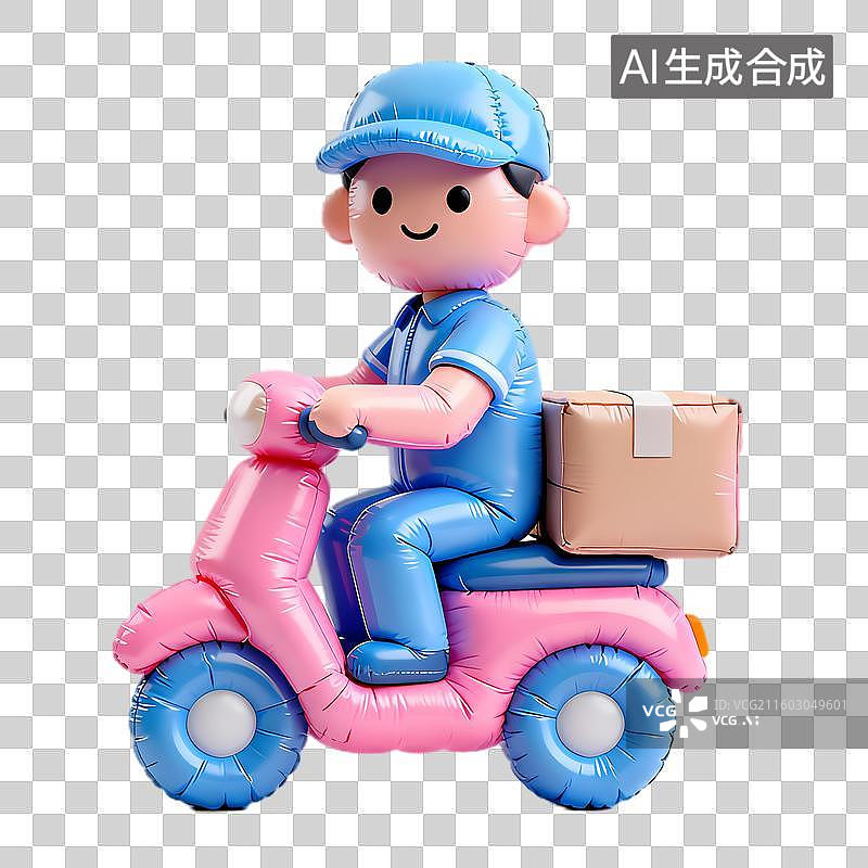 【AI数字艺术】骑粉色踏板车的卡通送件人气球图片素材