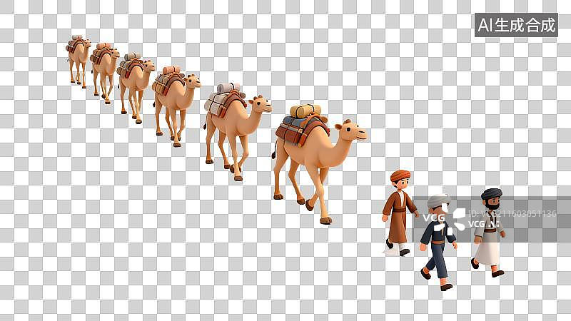 【AI数字艺术】透明通道免扣骆驼队伍图片素材