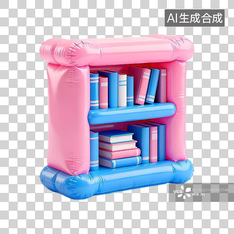 【AI数字艺术】彩色充气书架与多样书籍图片素材
