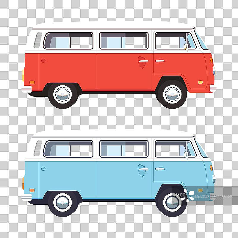 复古双色面包车插画素材图片素材