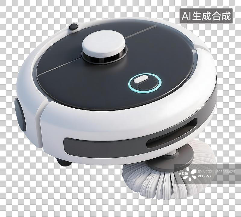 【AI数字艺术】AIGC：3D人工智能扫地机器人，智能家居，设计元素，免抠图形图片素材
