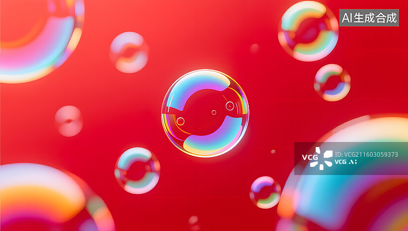 【AI数字艺术】红色背景液体泡泡抽象艺术场景图片素材