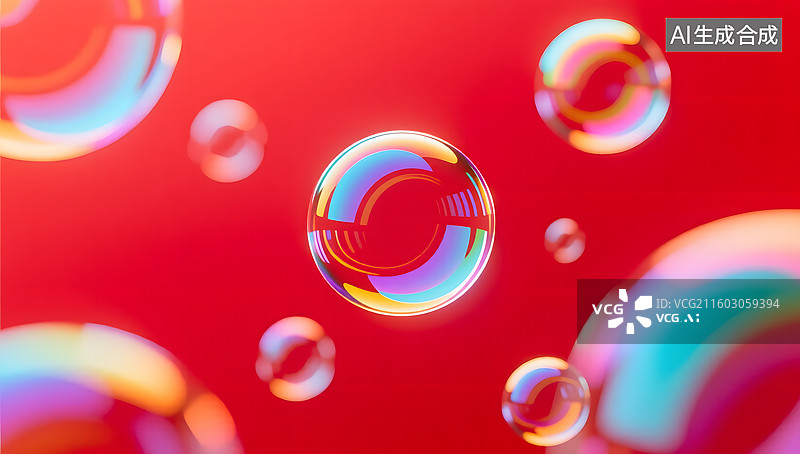 【AI数字艺术】红色背景液体泡泡抽象艺术场景图片素材
