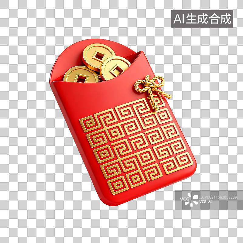 【AI数字艺术】代表传统新年祝福的红色红包图片素材