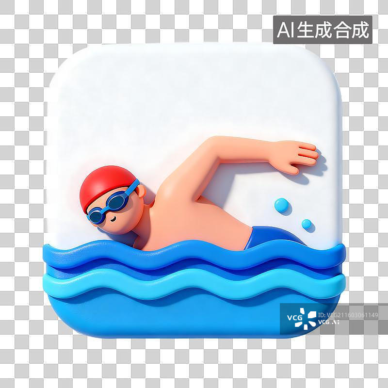 【AI数字艺术】3D风格游泳人物插画图片素材