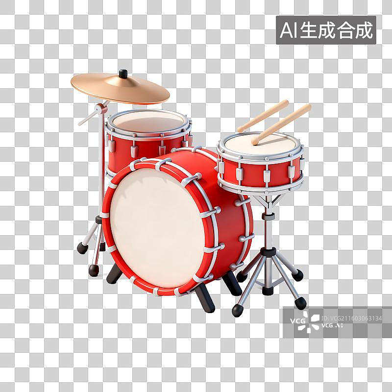 【AI数字艺术】一套红色的三件套鼓图片素材
