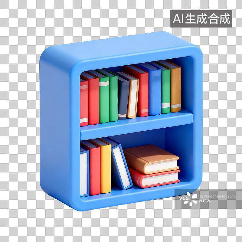 【AI数字艺术】蓝色书架上的多彩书籍图片素材