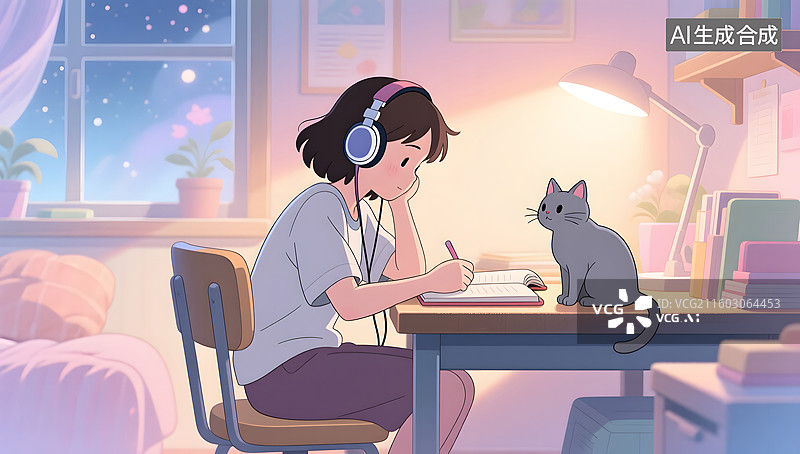 【AI数字艺术】学生考试复习的场景插画图片素材