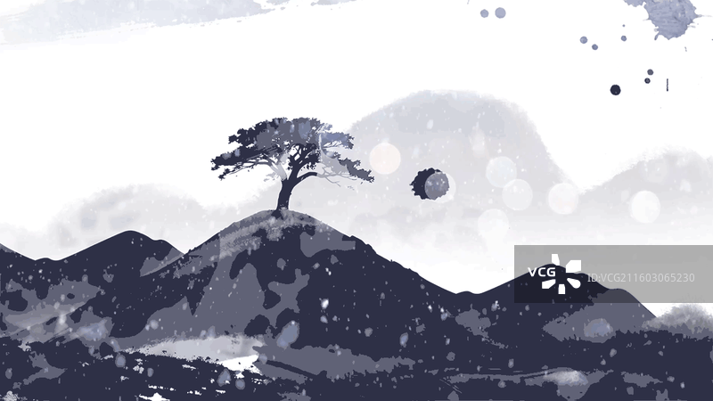 冬天 大雪 小雪 黄山 云海 松树 水墨 风景 高山 山水画图片素材