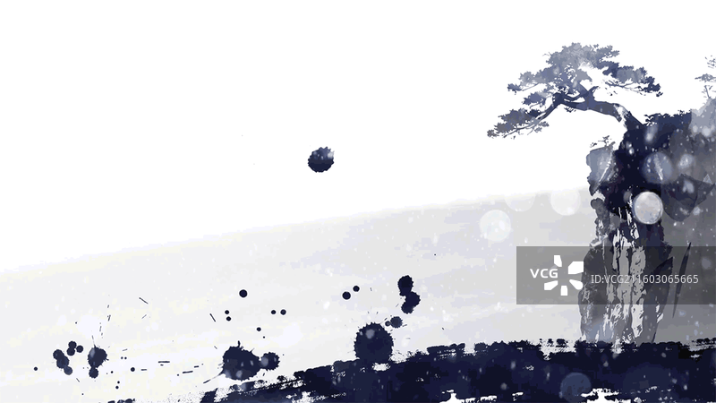 冬天 大雪 小雪 黄山 云海 松树 水墨 风景 高山 山水画图片素材