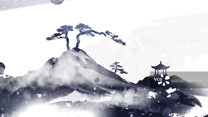 冬天 大雪 小雪 黄山 云海 松树 水墨 风景 高山 山水画图片素材