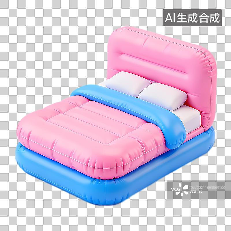 【AI数字艺术】色彩鲜艳充气床带枕头图片素材