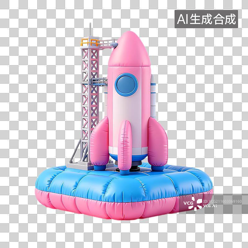 【AI数字艺术】色彩鲜艳的玩具火箭及发射台图片素材