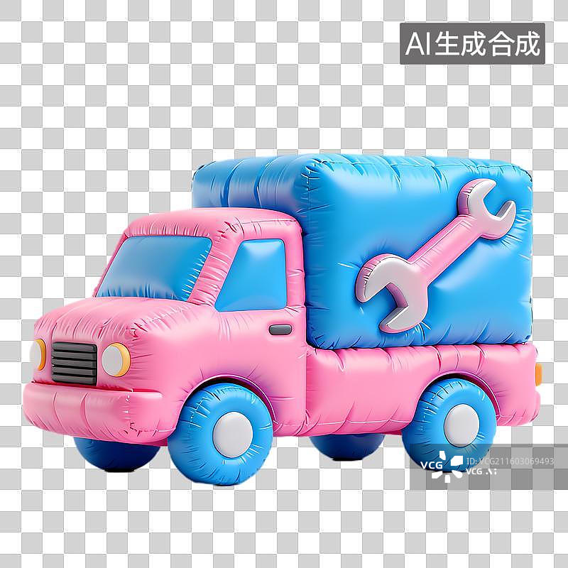 【AI数字艺术】可爱粉色蓝色卡通小货车图片素材