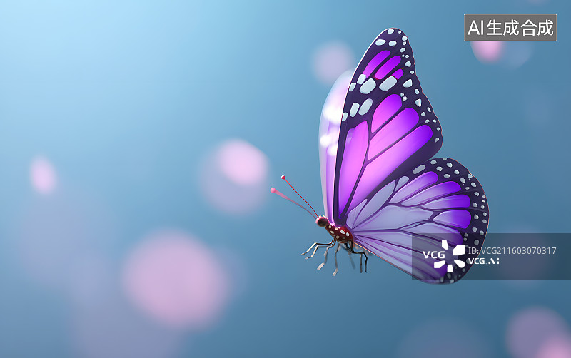 【AI数字艺术】一只紫色的卡通蝴蝶在空中飞舞图片素材