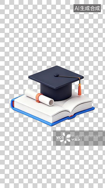 【AI数字艺术】黑色学士帽与毕业证书图片素材