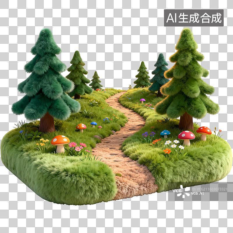 【AI数字艺术】登山小路3D卡通质感立体插画元素图片素材