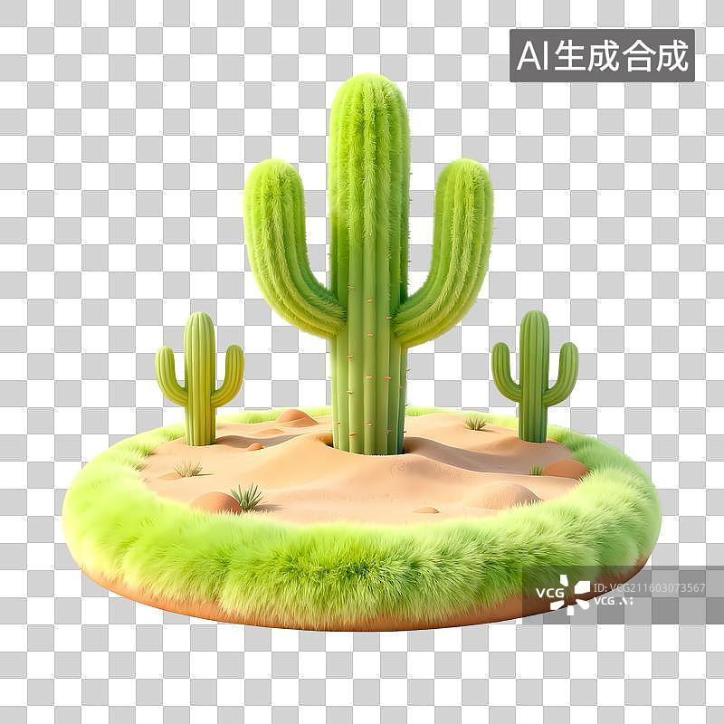 【AI数字艺术】戈壁滩仙人掌3D卡通质感立体插画元素图片素材