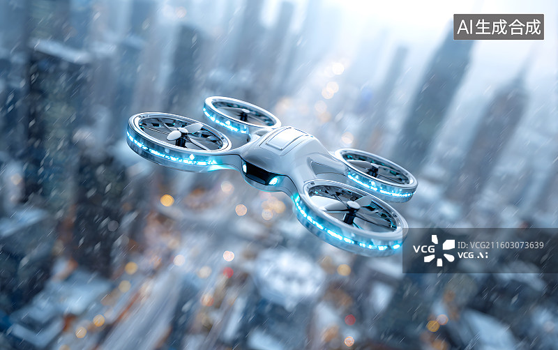 【AI数字艺术】一架发光的飞行器飞在空中图片素材