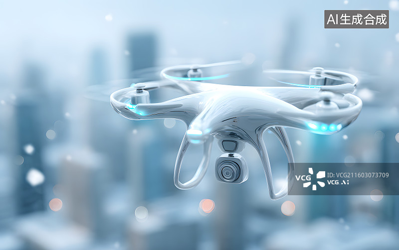 【AI数字艺术】一架发光的飞行器飞在空中图片素材