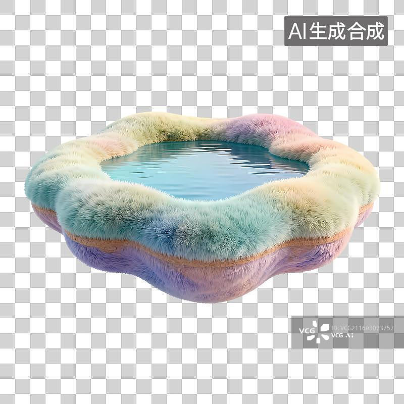 【AI数字艺术】镜面湖泊小岛3D卡通质感立体插画元素图片素材