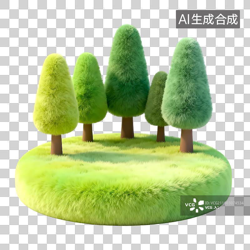 【AI数字艺术】树林草地3D卡通质感立体插画元素图片素材