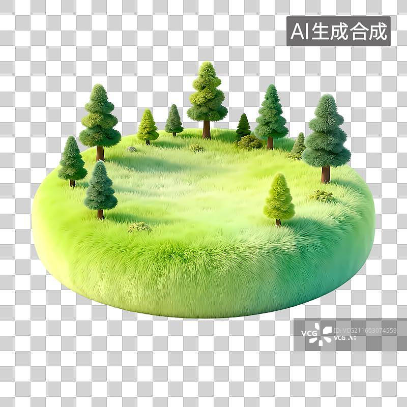 【AI数字艺术】树林草地3D卡通质感立体插画元素图片素材