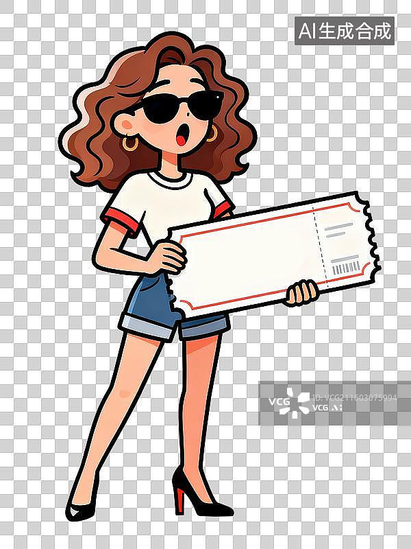 【AI数字艺术】手拿巨大优惠券的时尚女孩图片素材