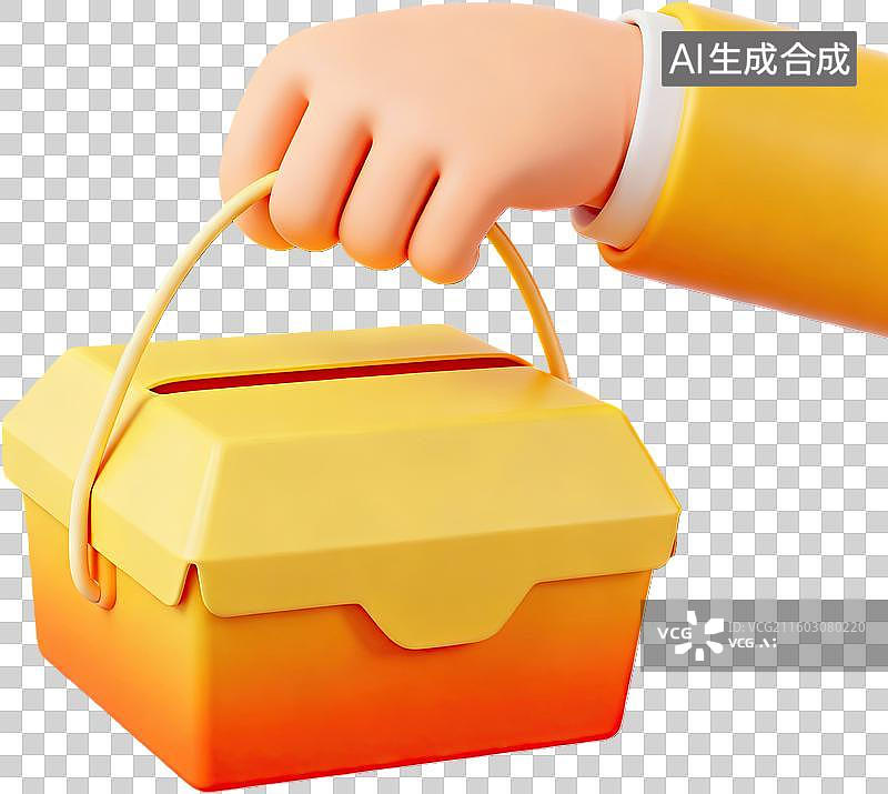 【AI数字艺术】卡通手提黄色饭盒图片素材