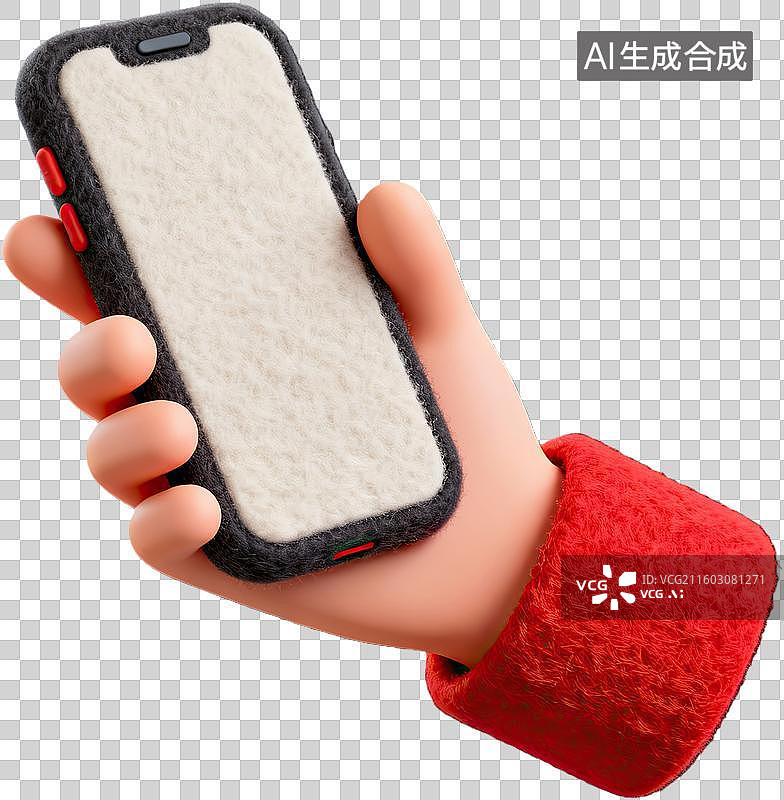 【AI数字艺术】手握毛绒手机壳的特写图片素材