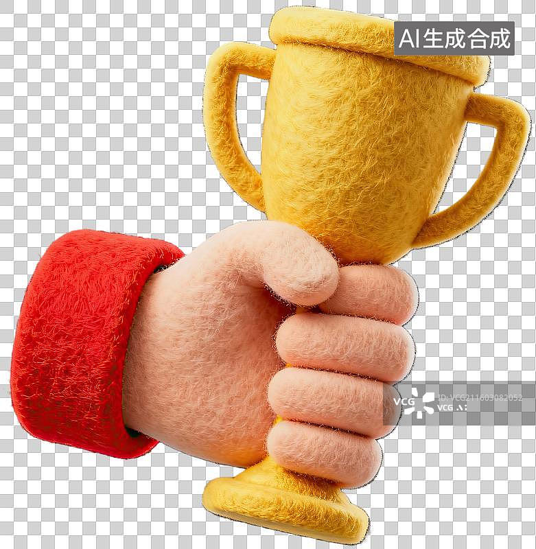 【AI数字艺术】毛毡手握金色奖杯创意展示图片素材
