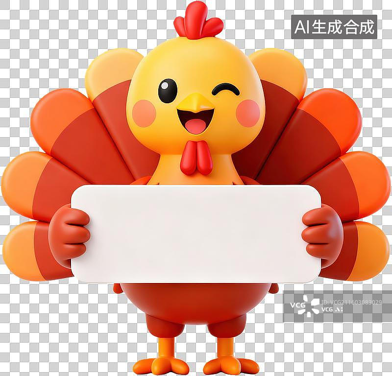 【AI数字艺术】卡通火鸡手持空白牌图片素材