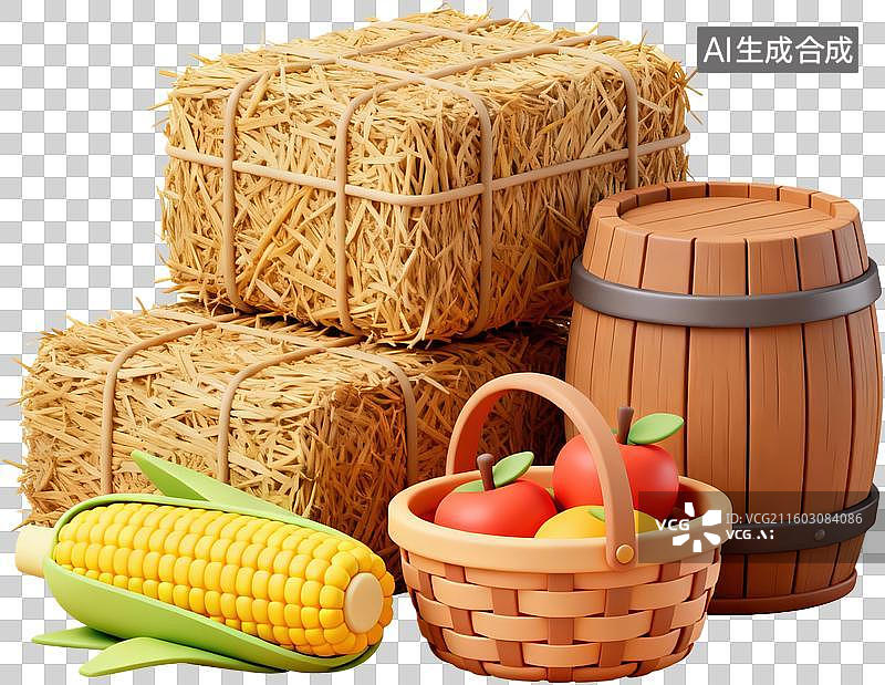【AI数字艺术】丰收果实与干草堆图片素材