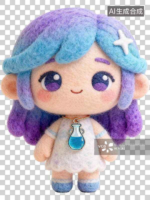 【AI数字艺术】水瓶座 12星座风象拟人形象造型 3D卡通立体手工针织毛毡风格毛绒玩具手办棉花娃娃创意设计透明无背景图片素材